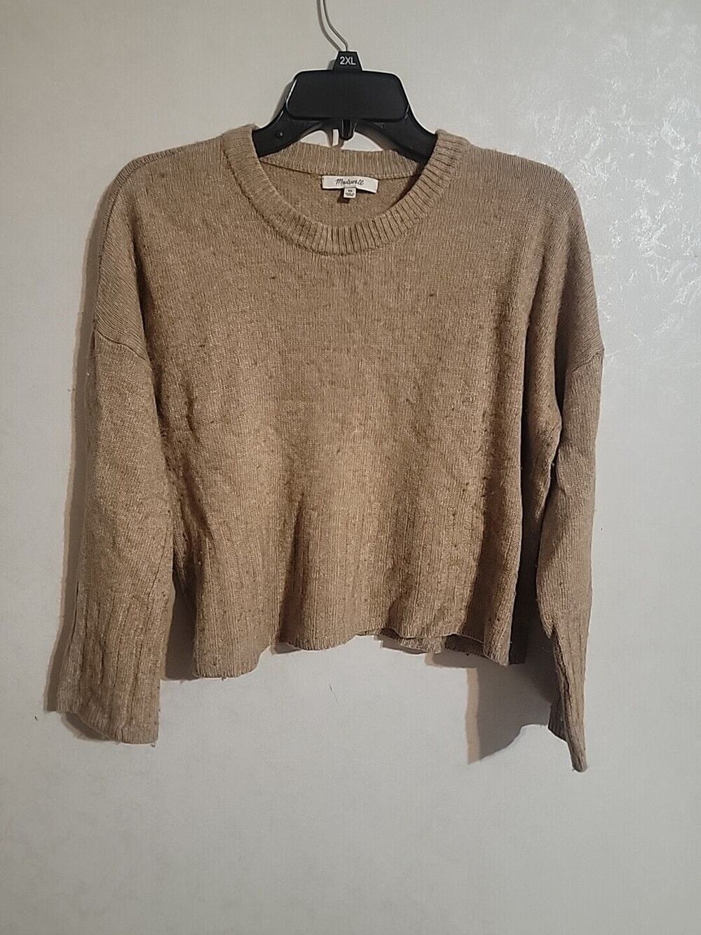 Madewell Cropped Sweater sz XS 25% Wool Oversized Tan Speckled Tight Knit